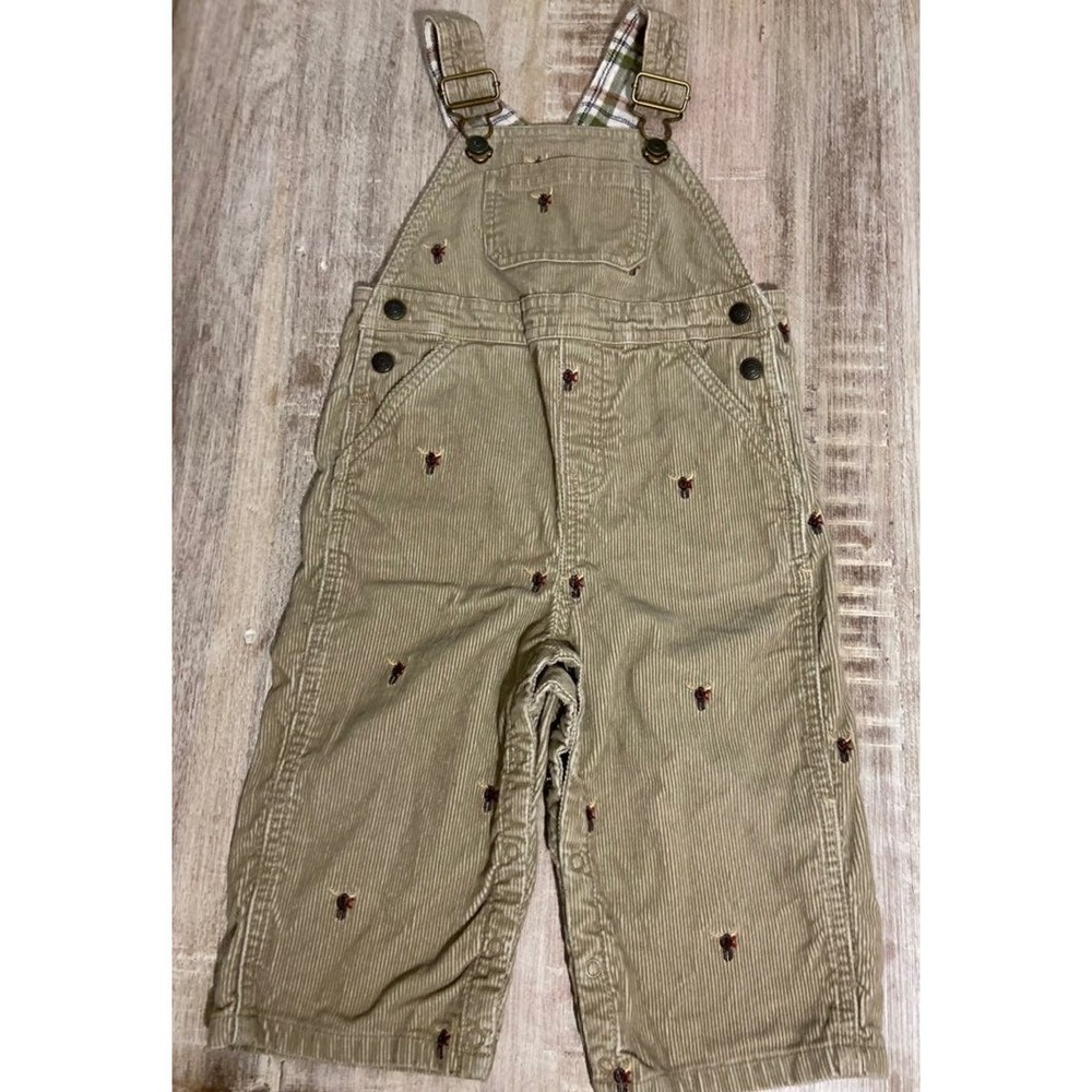 Janie and Jack Tan Xmas Moose Corduroy Overalls 12-18 mo